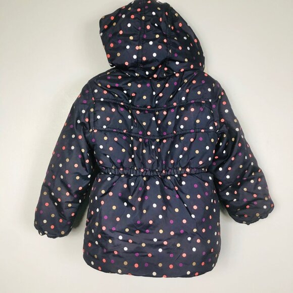 OshKosh B'Gosh Girls 6X Coat Navy Blue Multicolored Polka Dots Puffer Winter - Picture 6 of 9